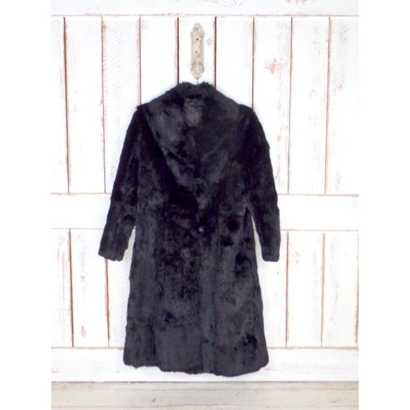 Vintage long black rabbit fur coat - Picture 1 of 6